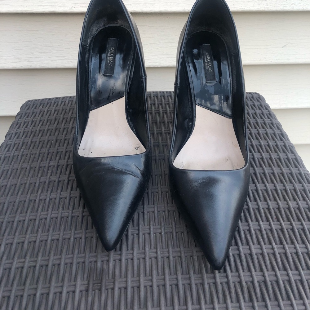 Zara Basic Collection, Black, Leather, Size 40, Stilettos